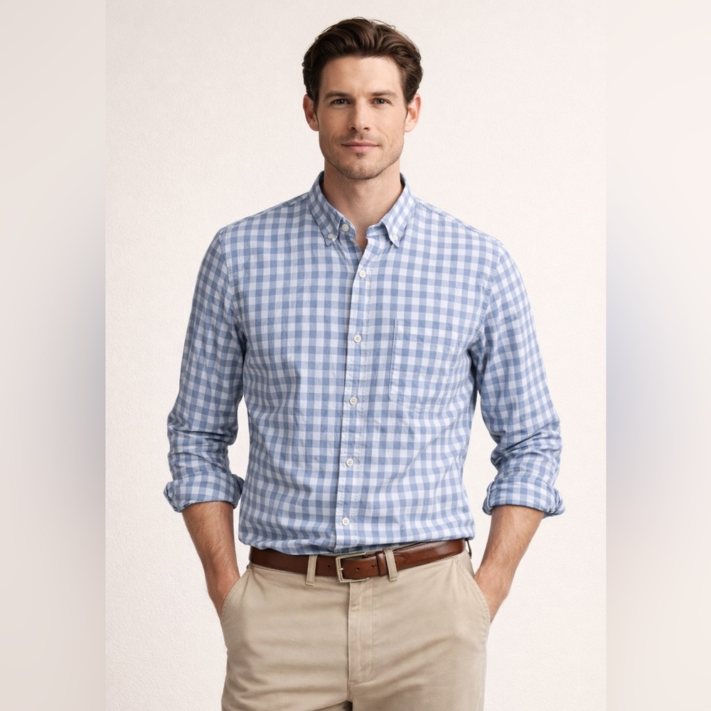 J.Crew Slim Fit Button Down Shirt Blue Gingham Plaid Cotton Size Large